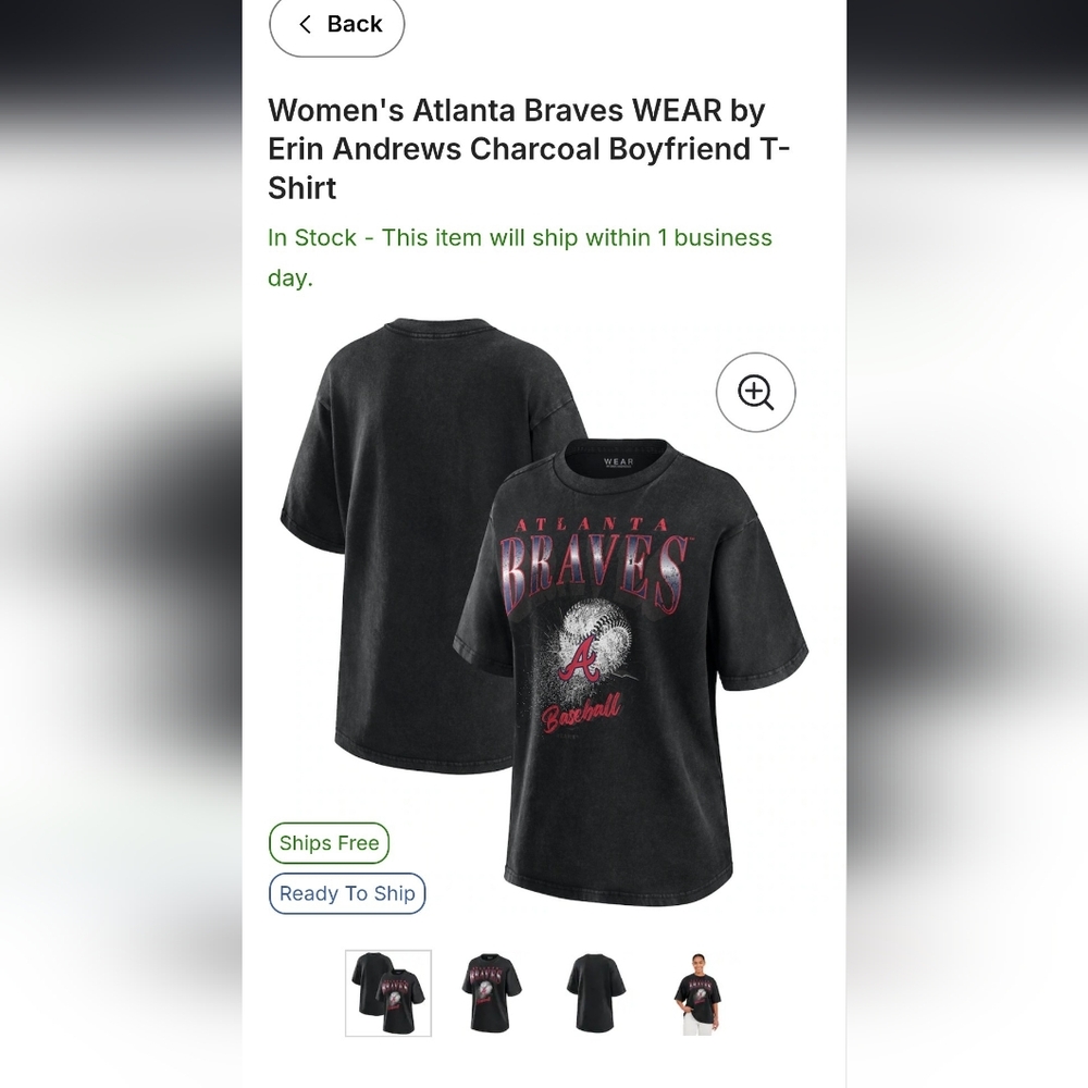 Atlanta Braves WEAR By Erin Andrews Charcoal Boyfriend T-Shirt Women's MEDIUM